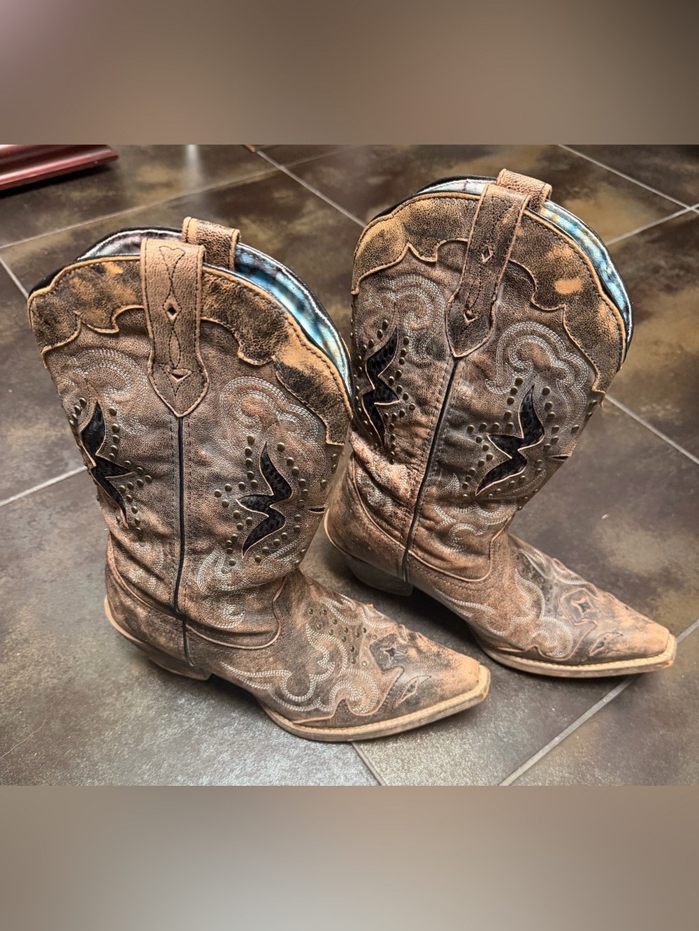 Laredo Brown Distressed Western Heeled Cowboy Boots with Black Accents
